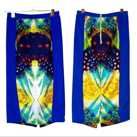 XOXO Blue Panelled Pencil Skirt with Exposed Gold Zipper - Picture 1 of 7